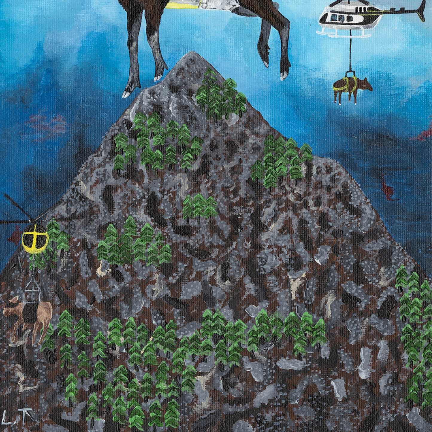"Flying moose" Animal acrylic painting