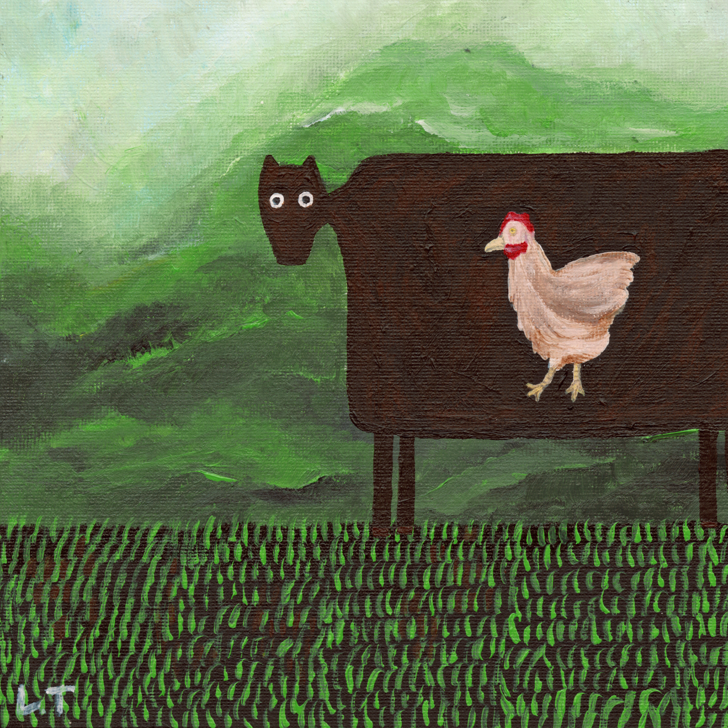"The lost hen" Animal acrylic painting