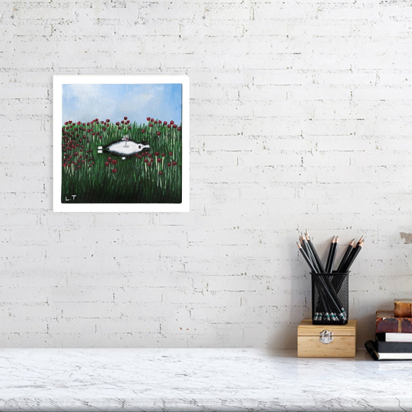"Kitty likes a lie down" Animal painting available as print