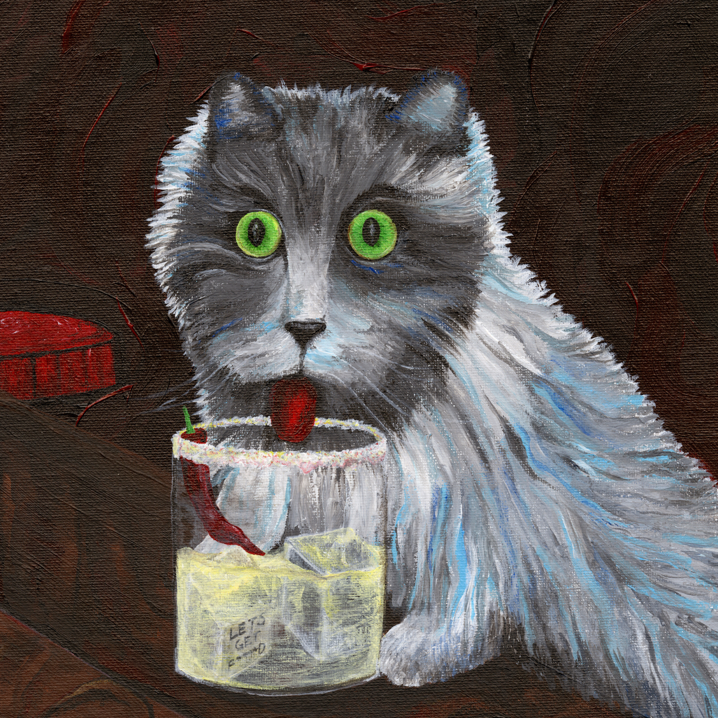 "Kitty likes a margs", Contemporary Animal Painting