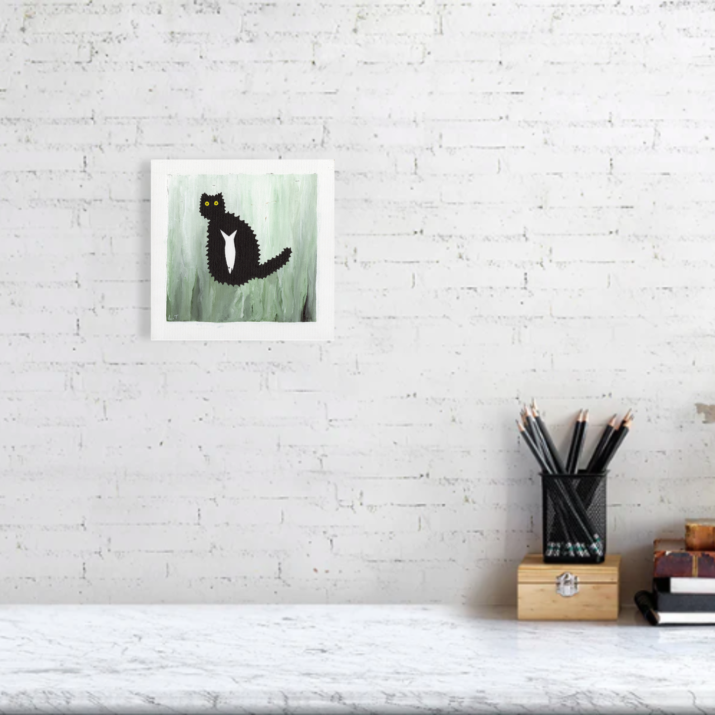 "Kitty caught a fish" Animal painting available as print