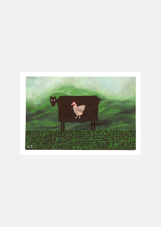 "the lost hen" cow landscape print
