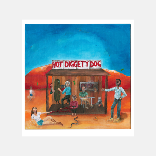 “Hot Diggety Dog” Figurative acrylic painting