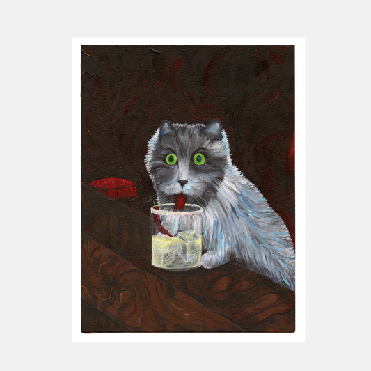 "Kitty likes a margs" Animal acrylic painting