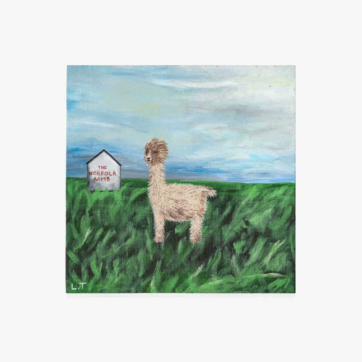 "Round the corner from the alpacas" Animal acrylic painting