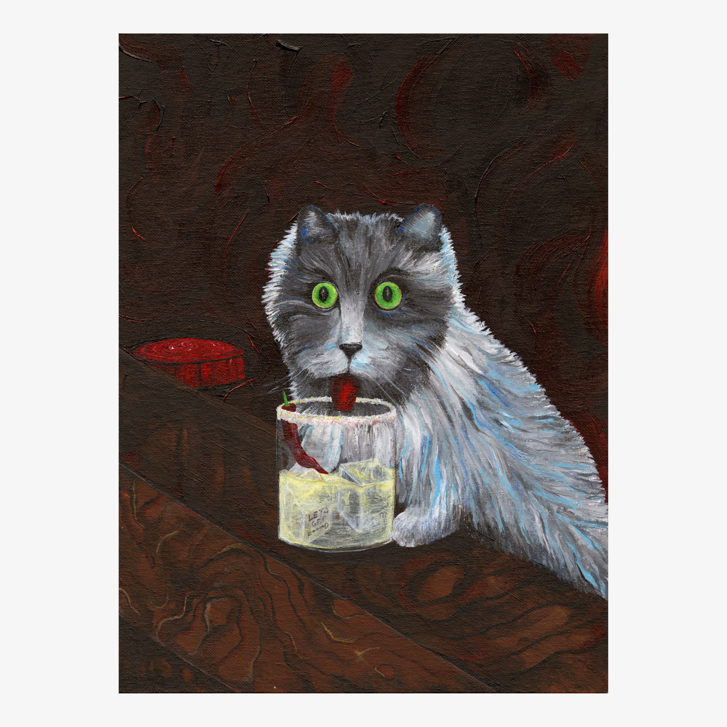 "Kitty likes a margs" Animal acrylic painting