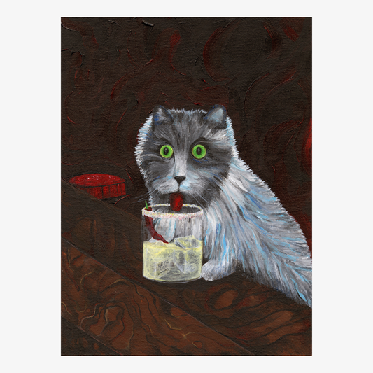 "Kitty likes a margs" Animal acrylic painting