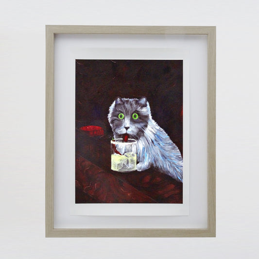 "Kitty likes a margs" Animal painting available as print