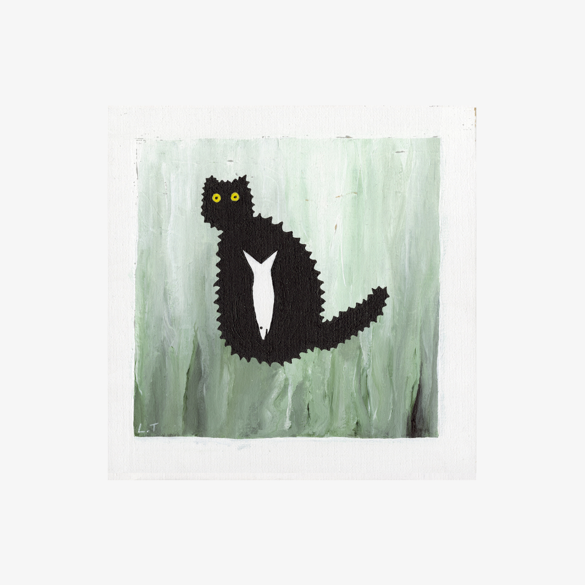 "Kitty caught a fish" Animal acrylic painting
