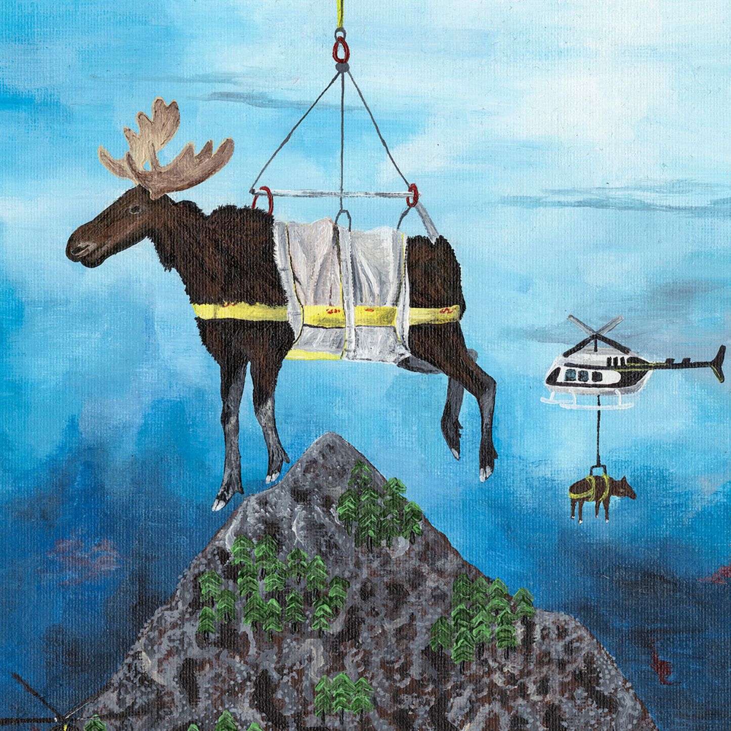 "Flying moose" Animal painting available as print
