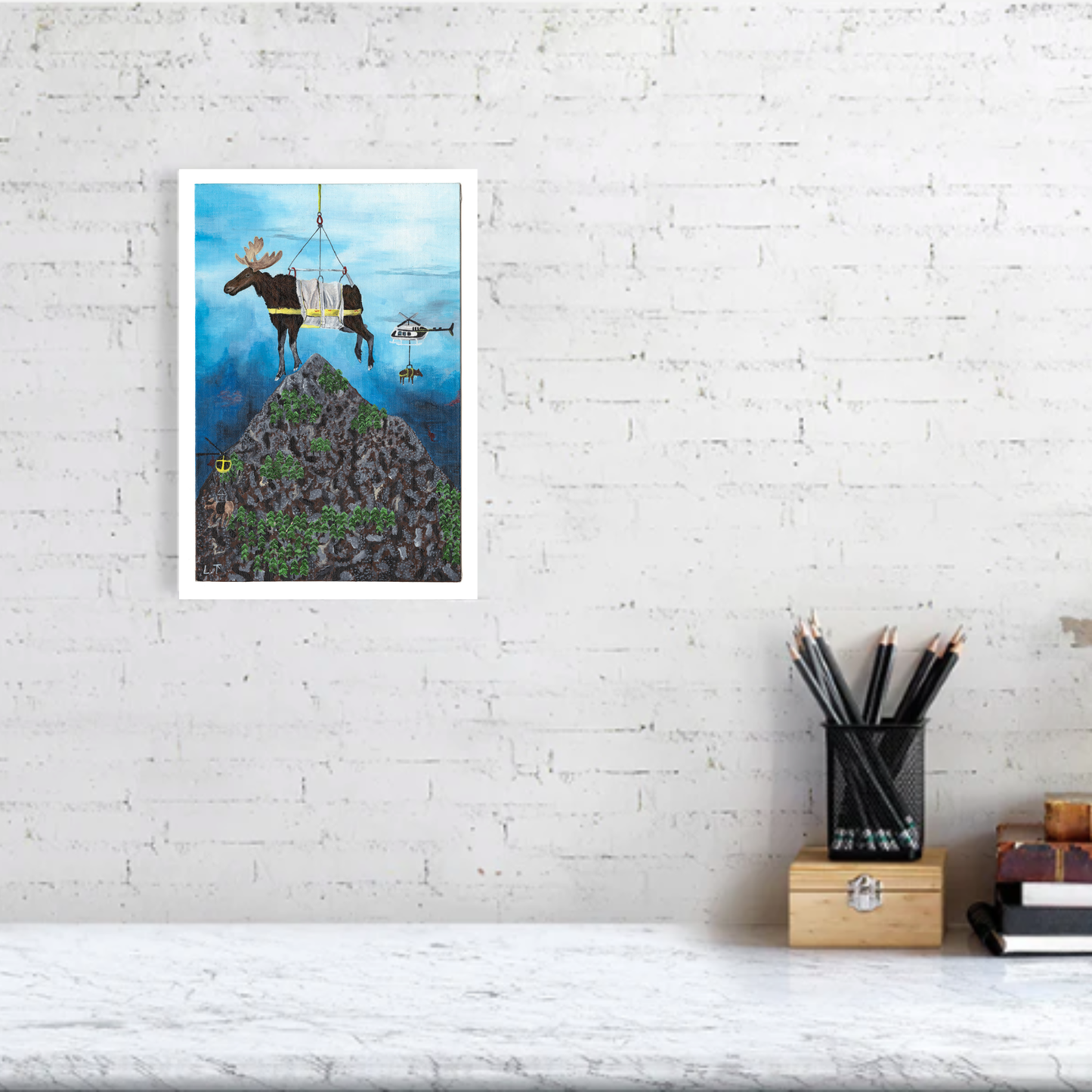 "Flying moose" Animal painting available as print