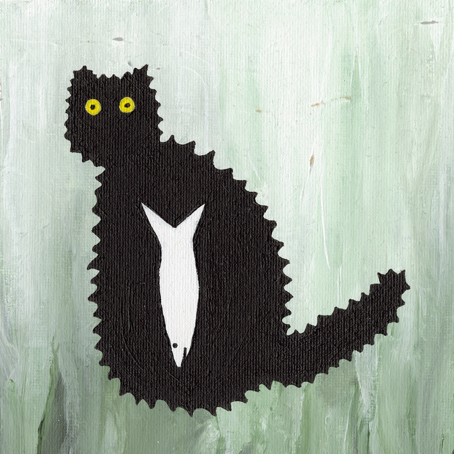 "Kitty caught a fish" Animal acrylic painting