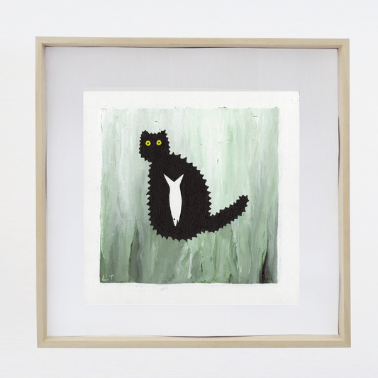 "Kitty caught a fish" Animal painting available as print