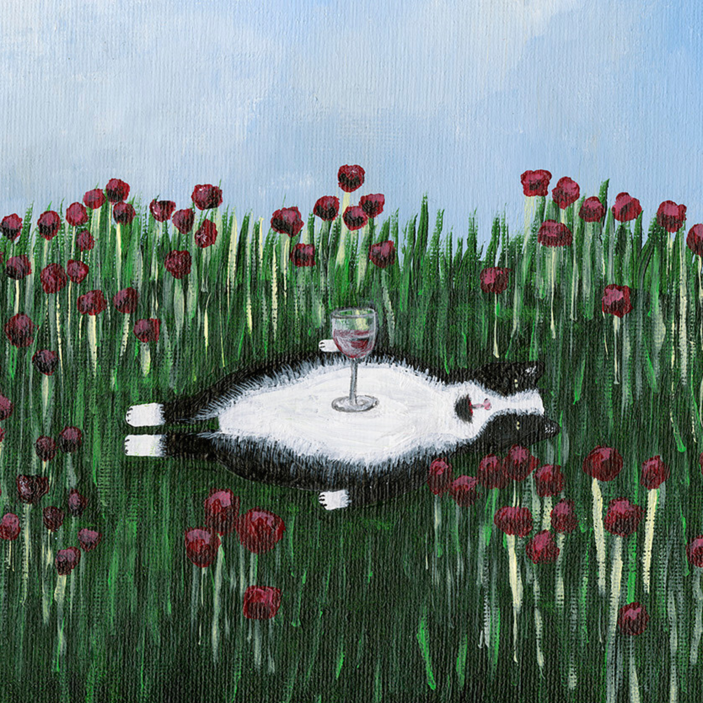 "Kitty likes a lie down" Animal acrylic painting