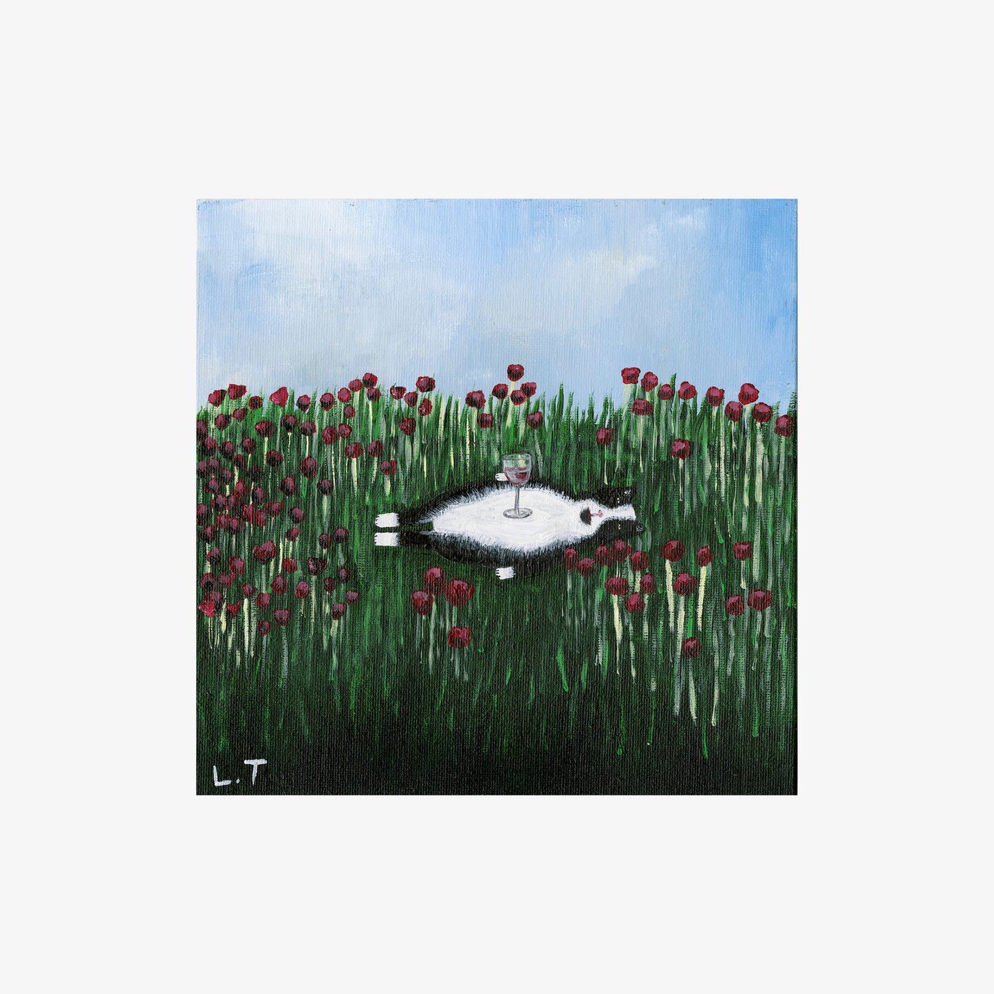 "Kitty likes a lie down" Animal acrylic painting