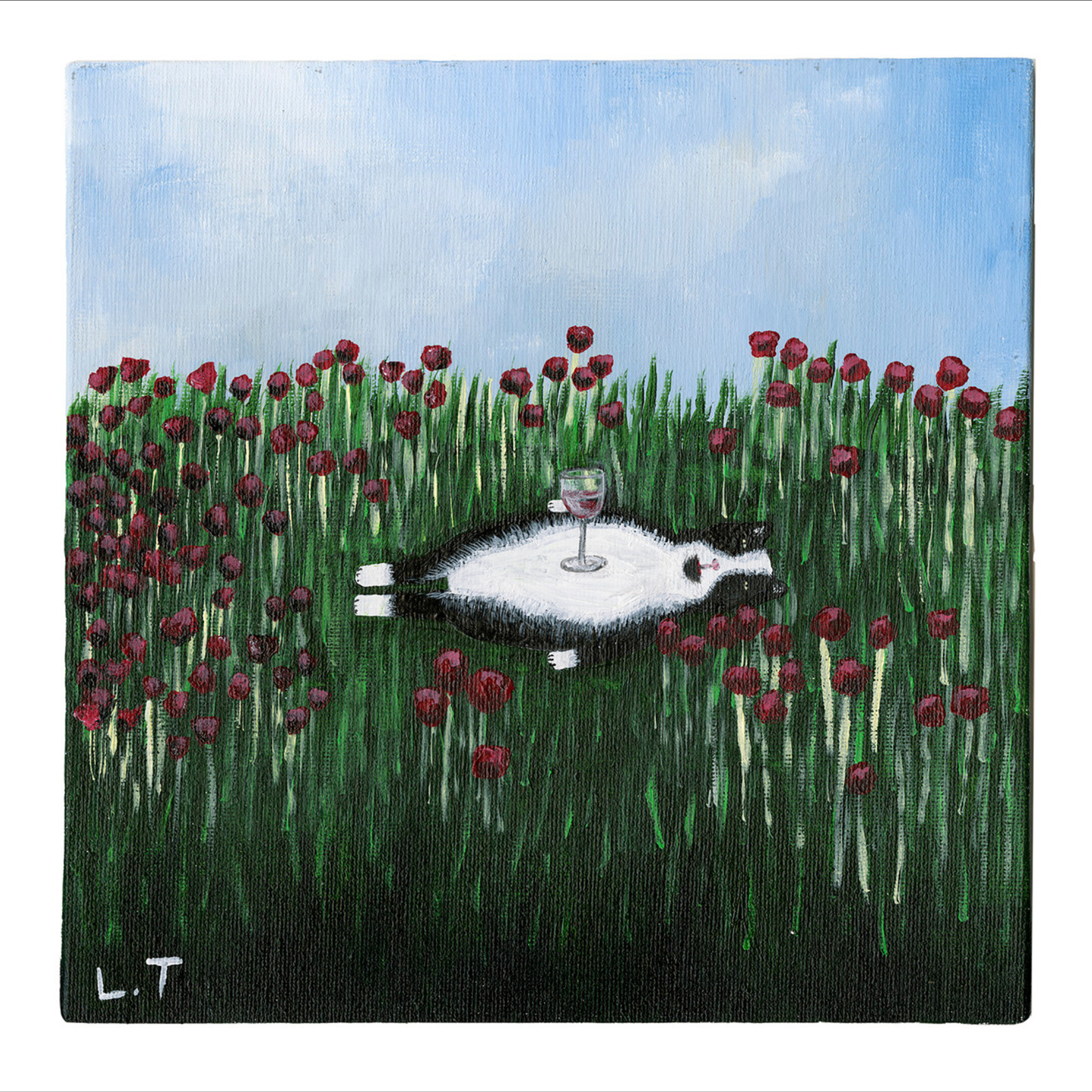 "Kitty likes a lie down" Animal painting available as print