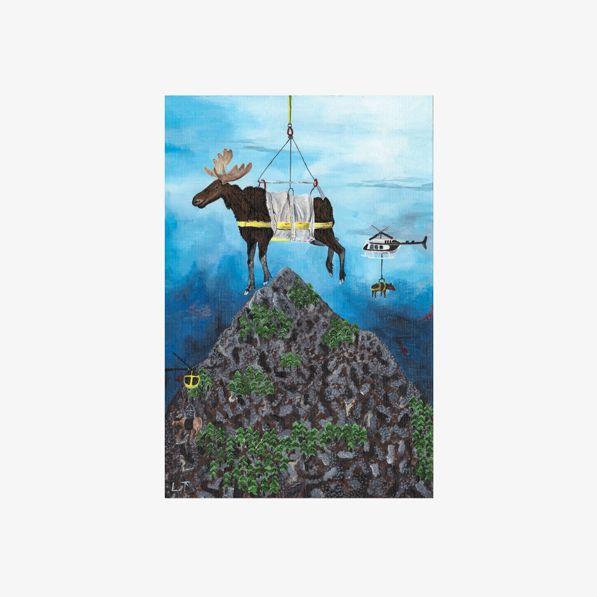 "Flying moose" Animal acrylic painting