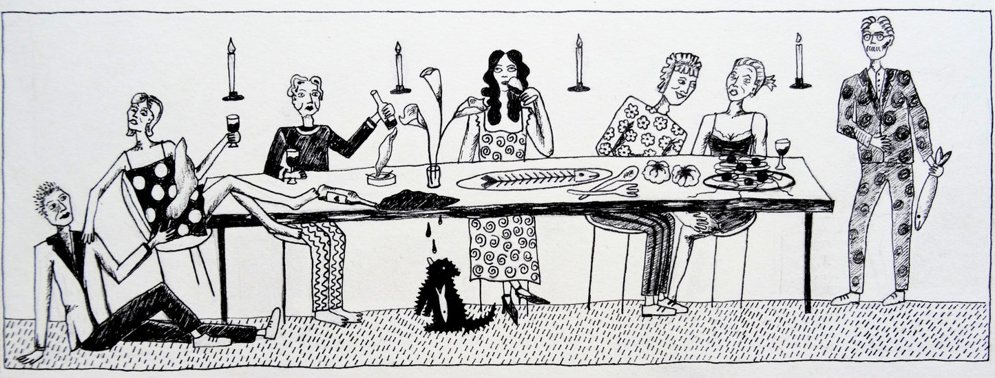 "Dinner party" illustration available as print