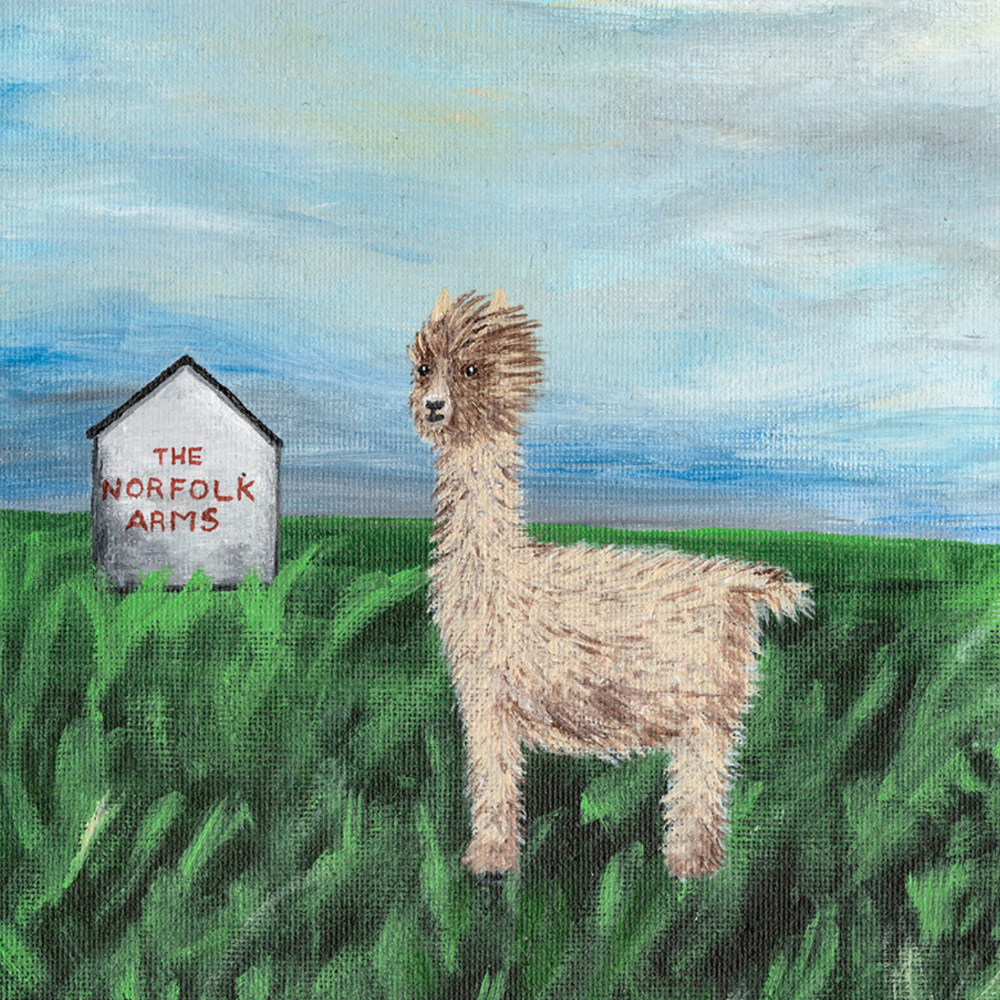 "Round the corner from the alpacas" Animal acrylic painting
